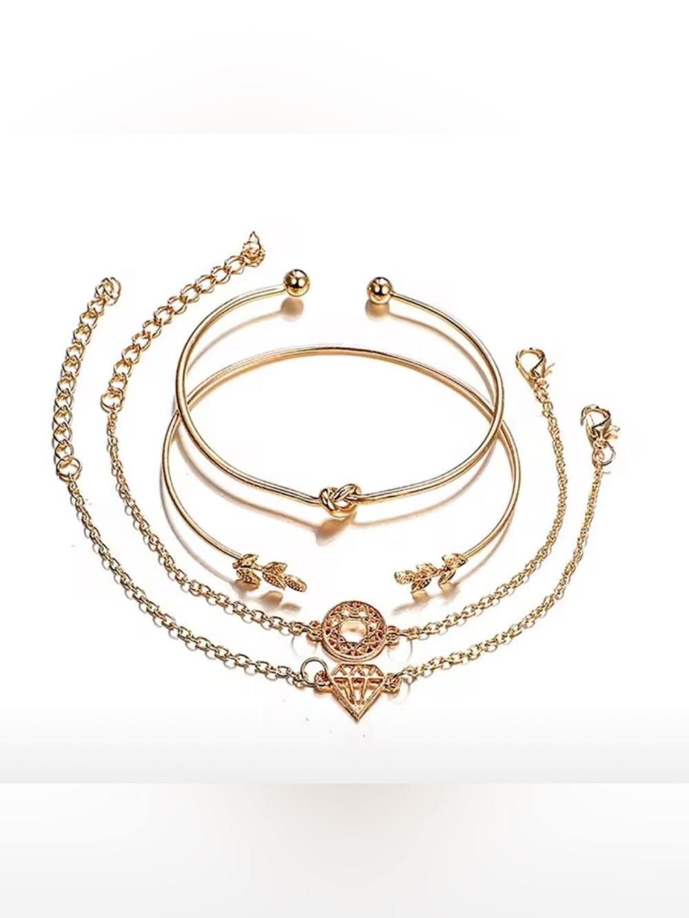 Gold Knot and Charm Bracelet Set - Women Jewelry